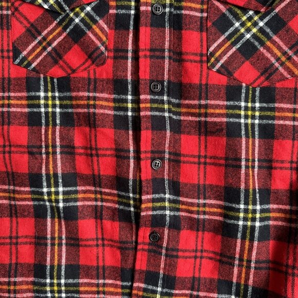 Vtg Van Heusen Flannel Jacket Mens L Plaid Shirt Red Black Quilted Grunge Preppy - Picture 3 of 9
